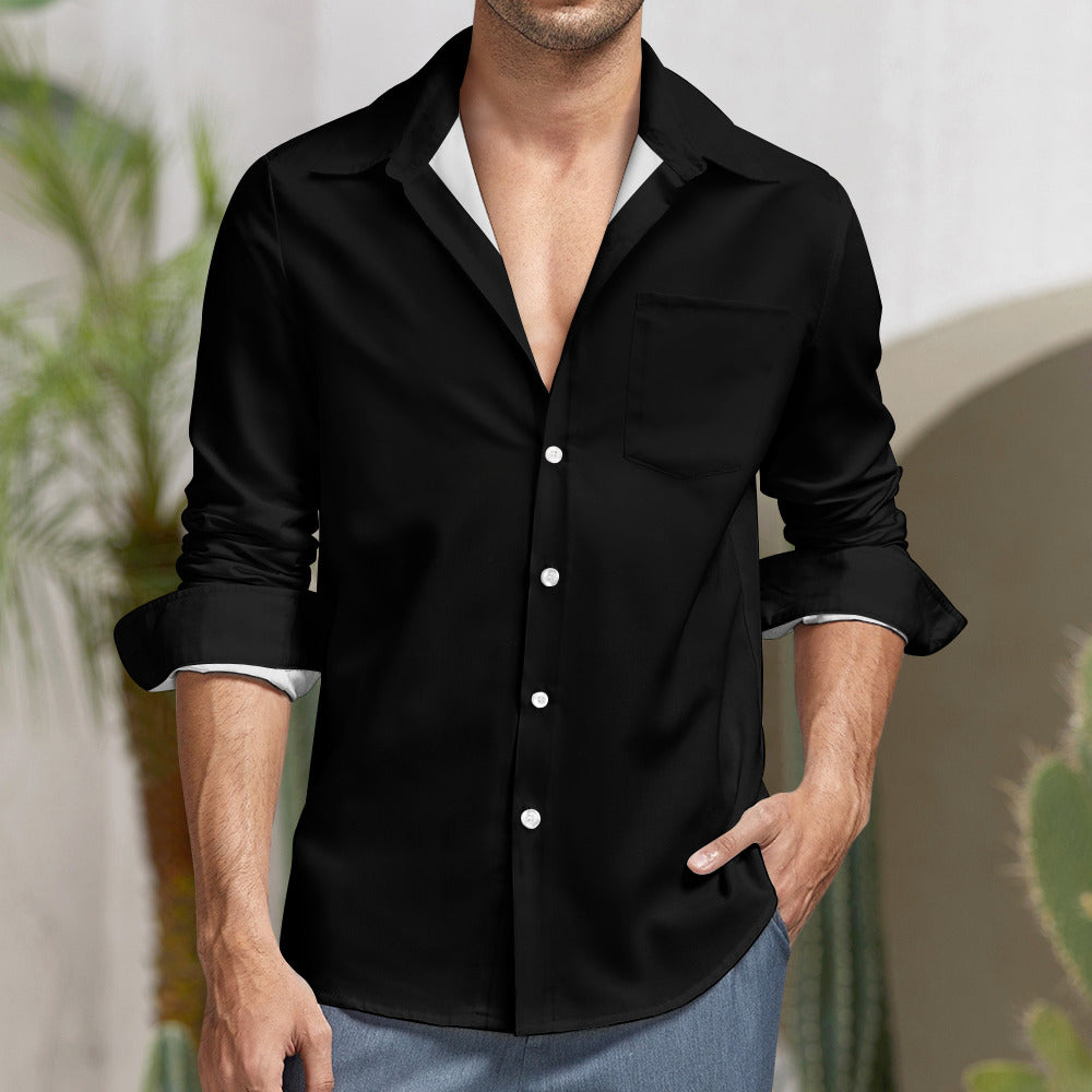 Casual One Pocket Long Sleeve Shirt - Black - Concordia Style Boutique