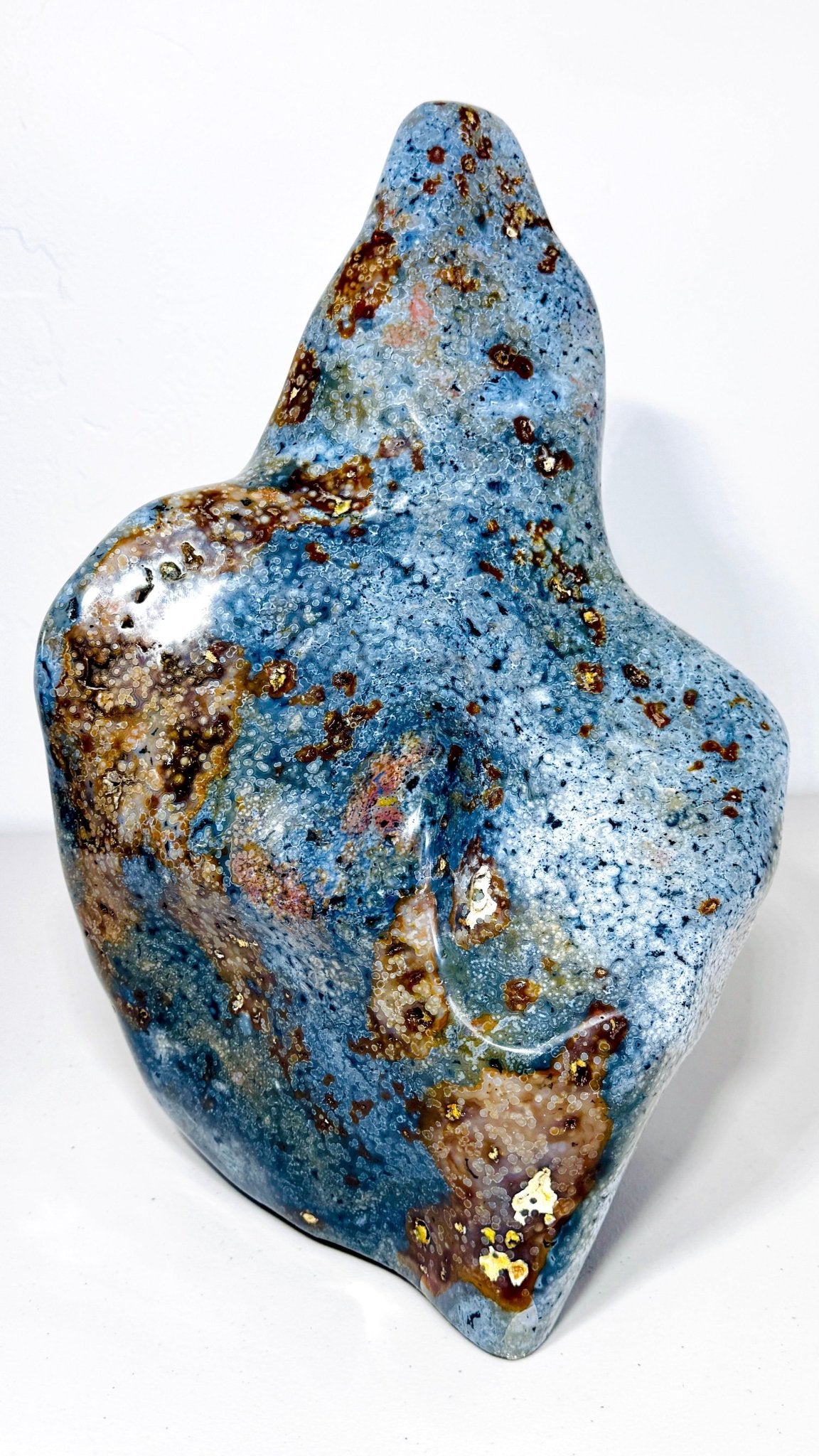 Extra Large Odd-Shaped Blue Ocean Jasper Freeform with Floral Patterns