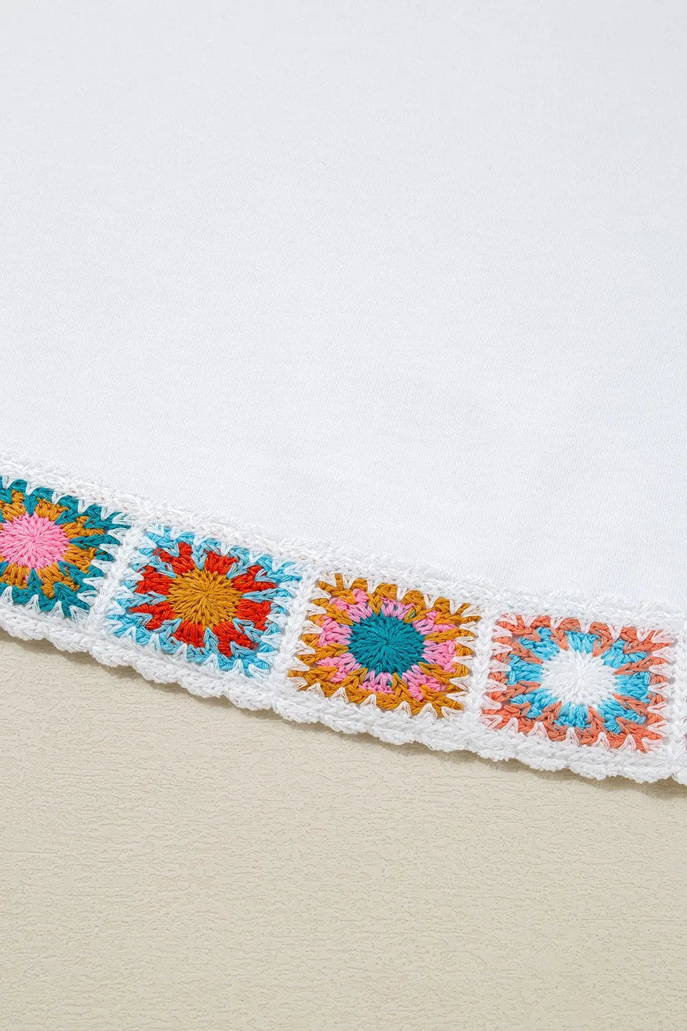 Floral Crochet Patched Ruffled Sleeve Crewneck Blouse - Concordia Style Boutique