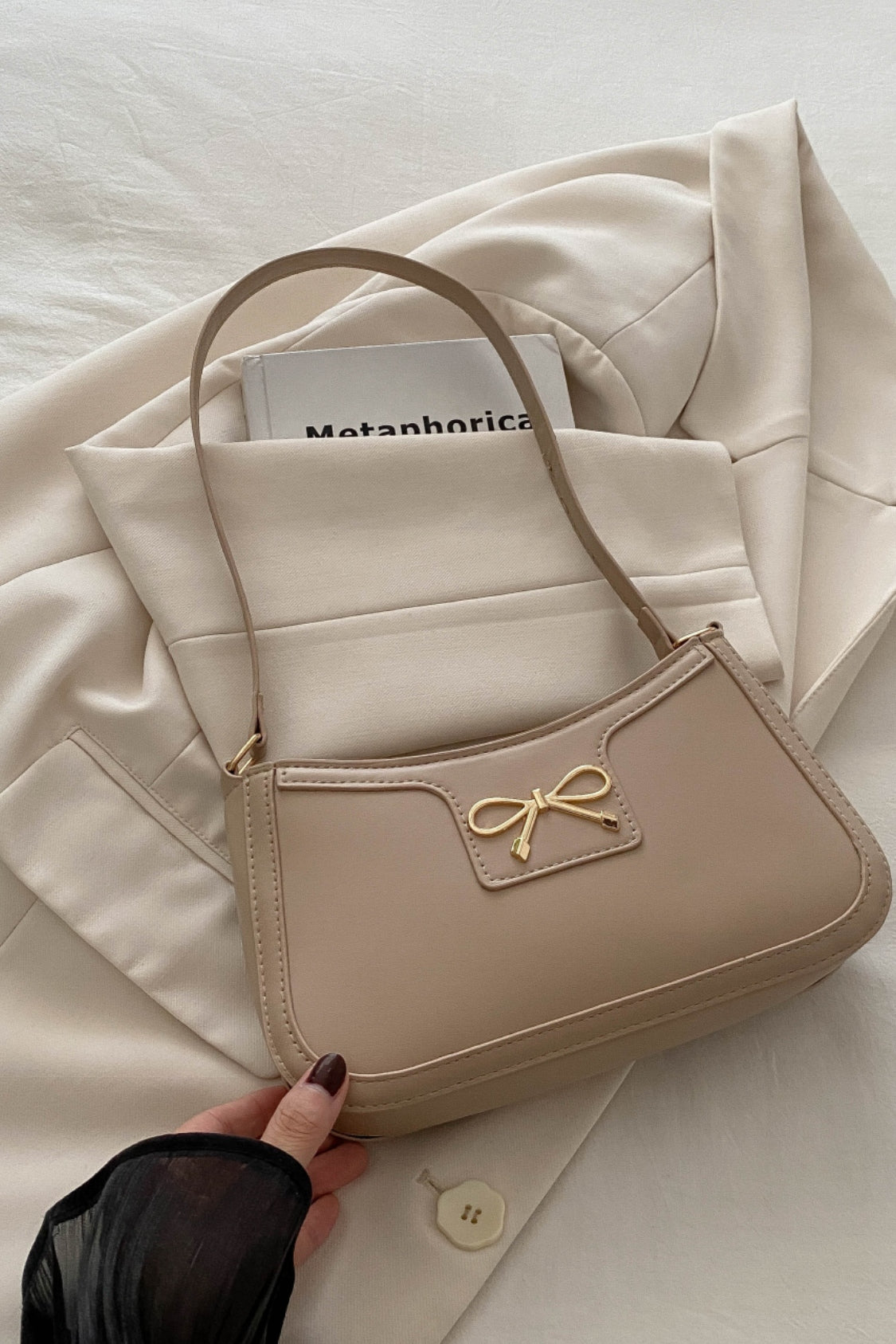 Bow Trim PU Leather Shoulder Bag - Premium Shoulder Bag from Concordia Style Boutique - Just $18.68! Shop now at Concordia Style Boutique