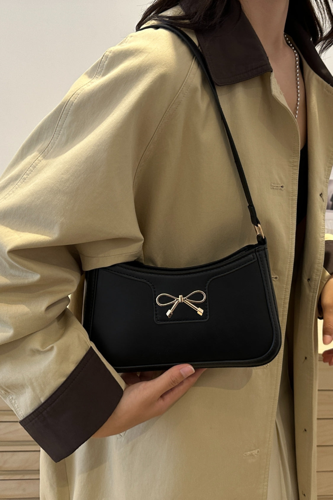 Bow Trim PU Leather Shoulder Bag - Premium Shoulder Bag from Concordia Style Boutique - Just $18.68! Shop now at Concordia Style Boutique