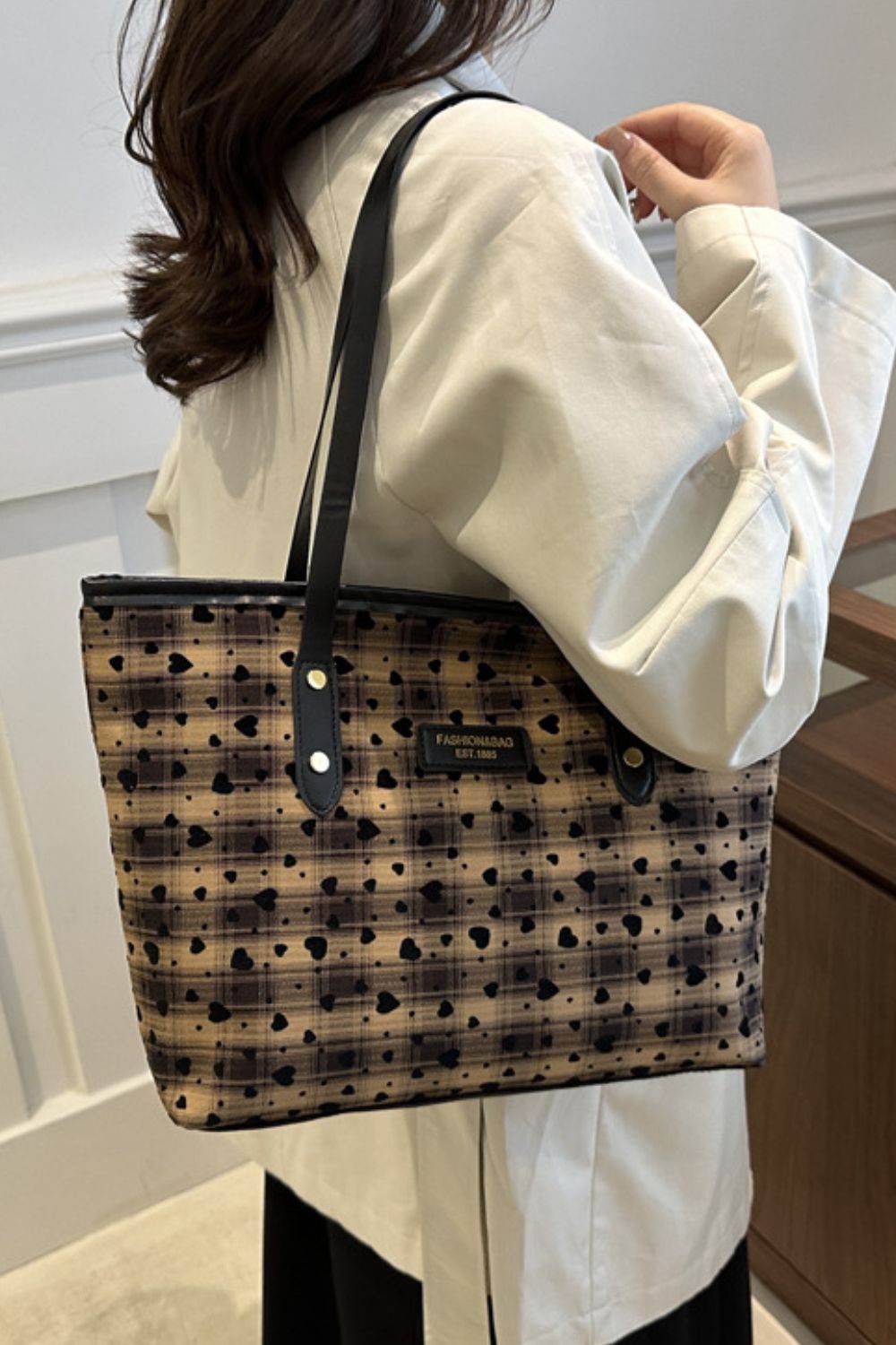 Heart Plaid PU Leather Strap Tote Bag - Concordia Style Boutique