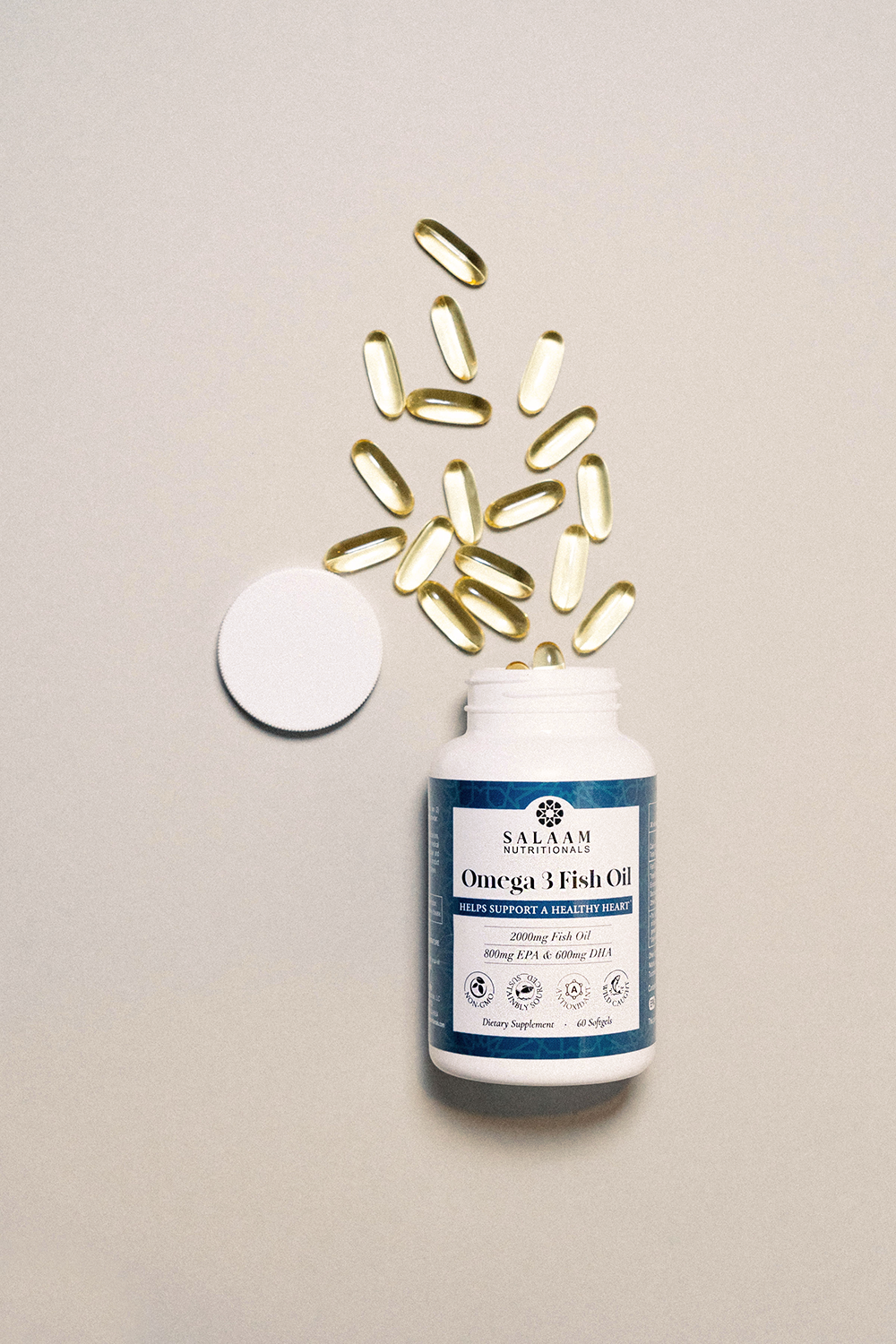 Halal Fish Oil 2000mg Omega-3 Soft Gels with EPA & DHA - 60 Count | Salaam Nutritionals - Concordia Style Boutique