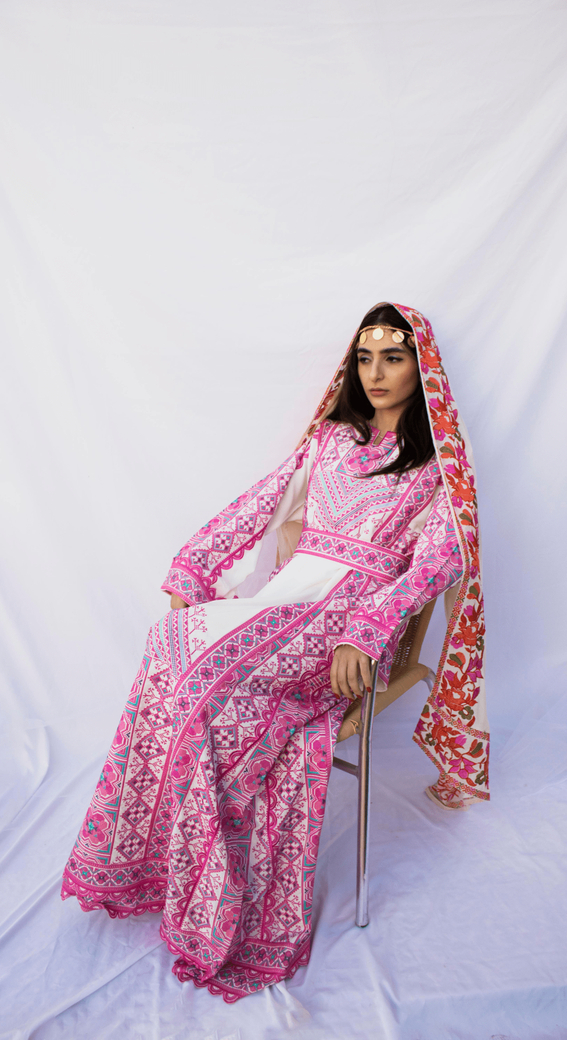 Floral Machine Embroidered Shawl