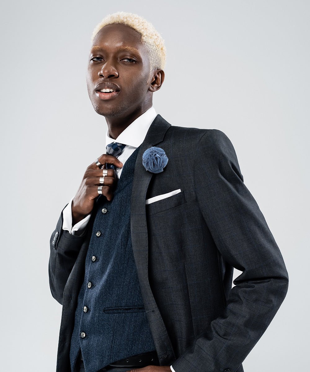 Vittorio Vico Unisex Solid Seersucker Flower Lapel Pin