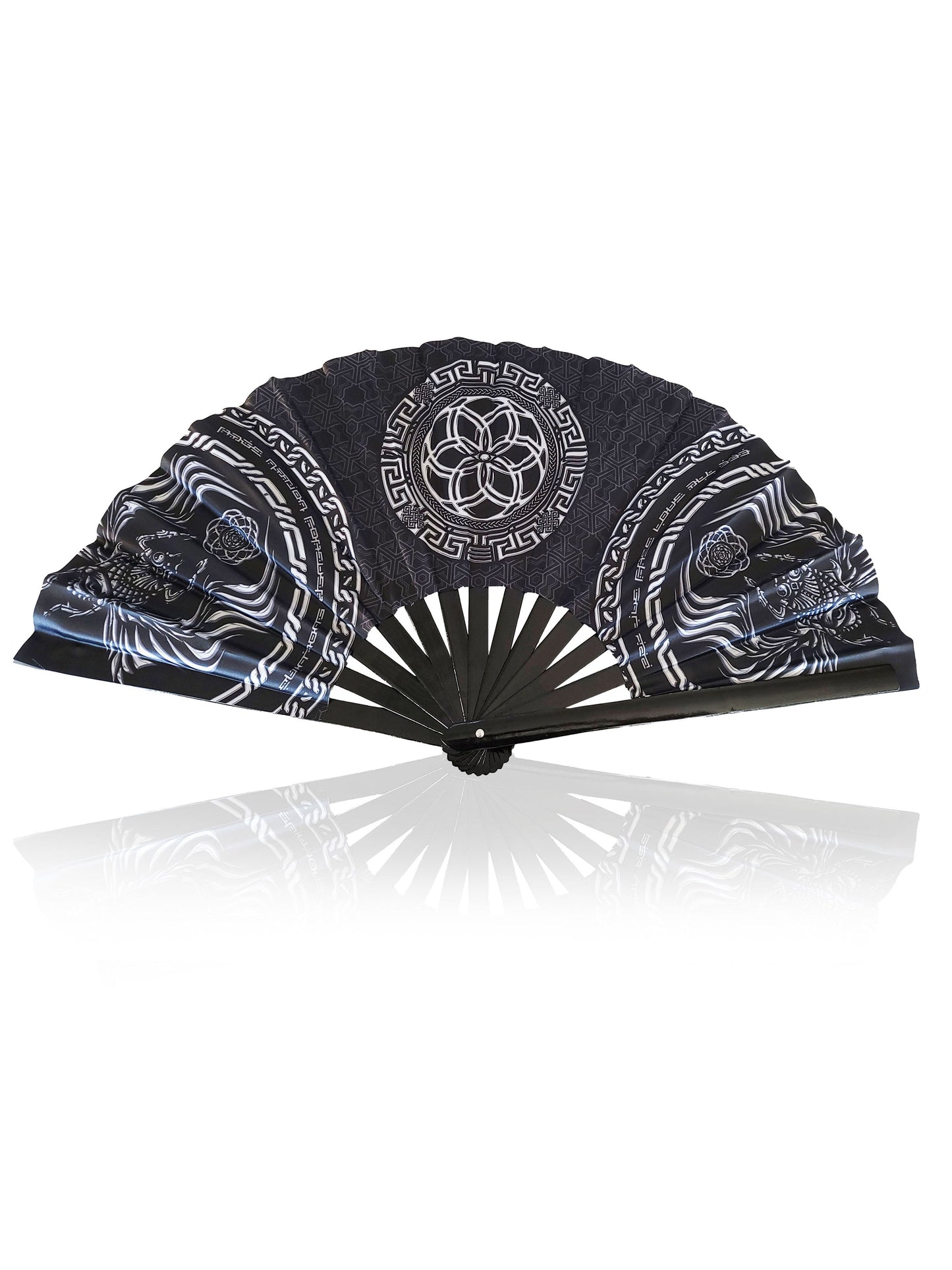 FOREVER EVOLVING SCARAB • BLACK/WHITE • Double-sided XL Bamboo Folding Fan - Concordia Style Boutique
