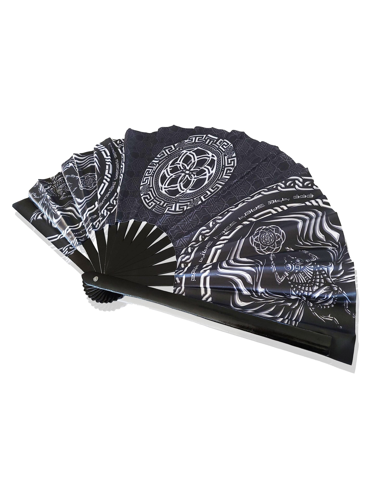 FOREVER EVOLVING SCARAB • BLACK/WHITE • Double-sided XL Bamboo Folding Fan - Concordia Style Boutique
