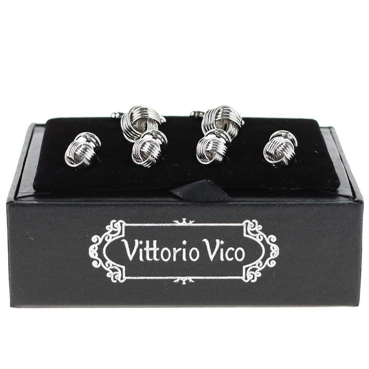 Vittorio Vico Men's Silver Cufflinks & Stud Sets in Gift Box