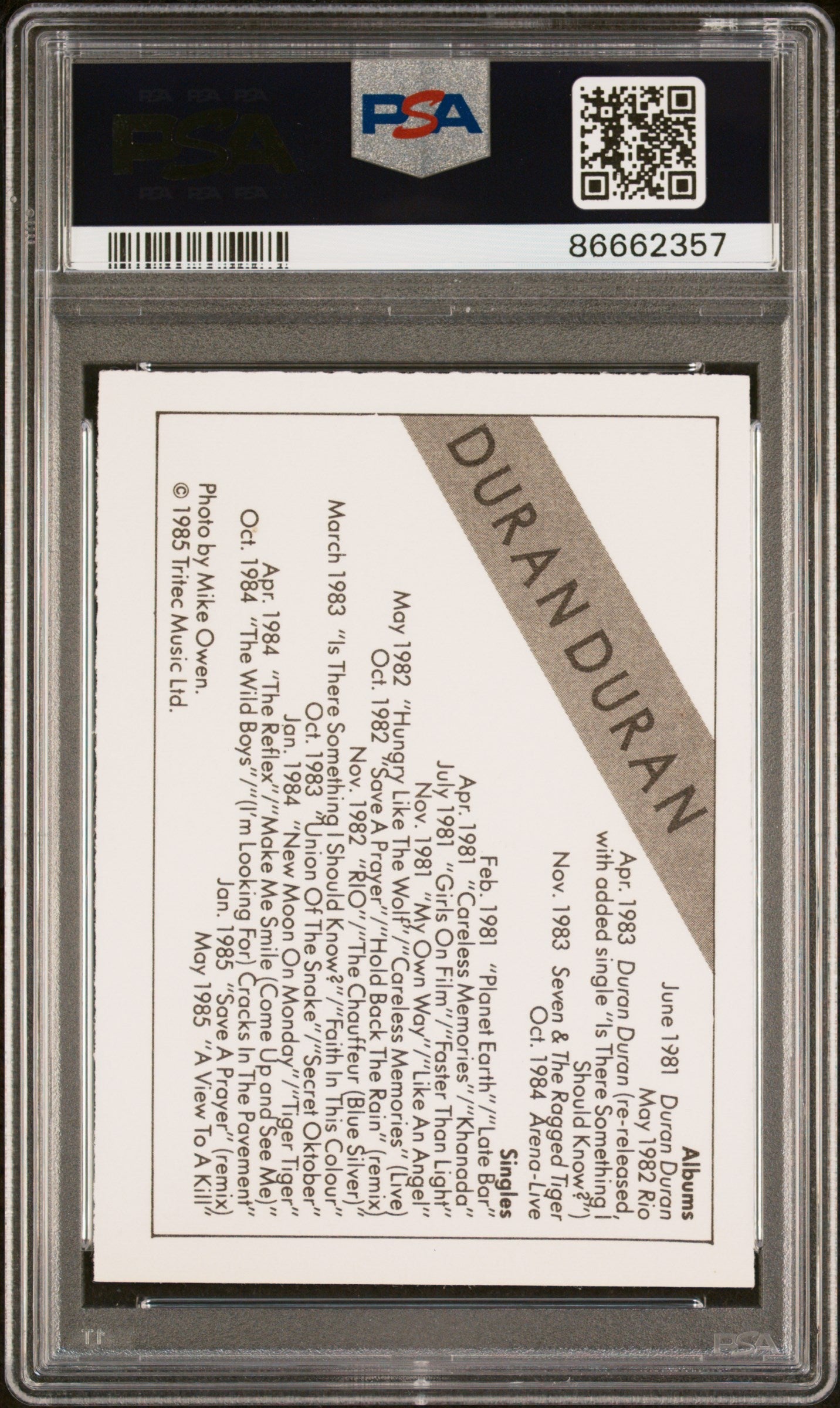 1985 WONDER BREAD ROCK STARS DURAN DURAN ROCK STARS # - PSA 5