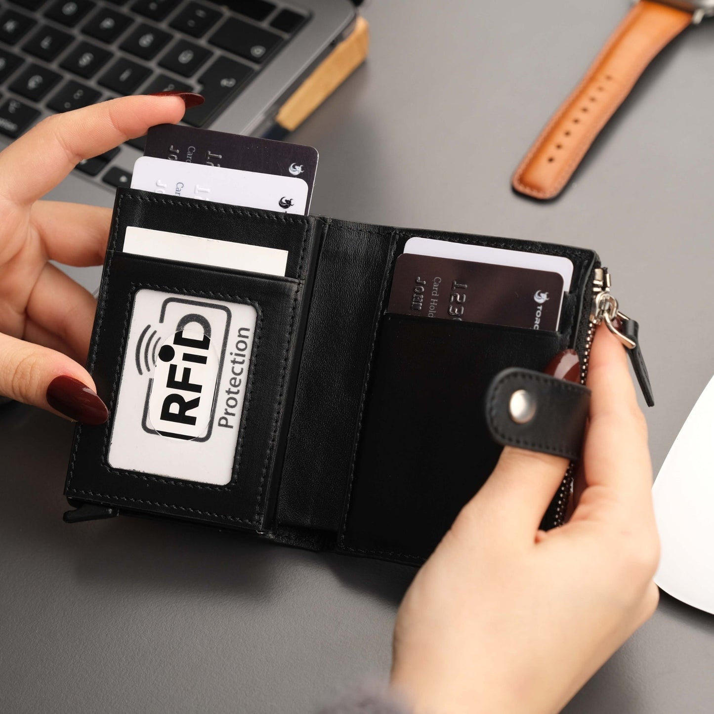 Glenrock Black Leather Pop-up Cardholder Wallet - Concordia Style Boutique