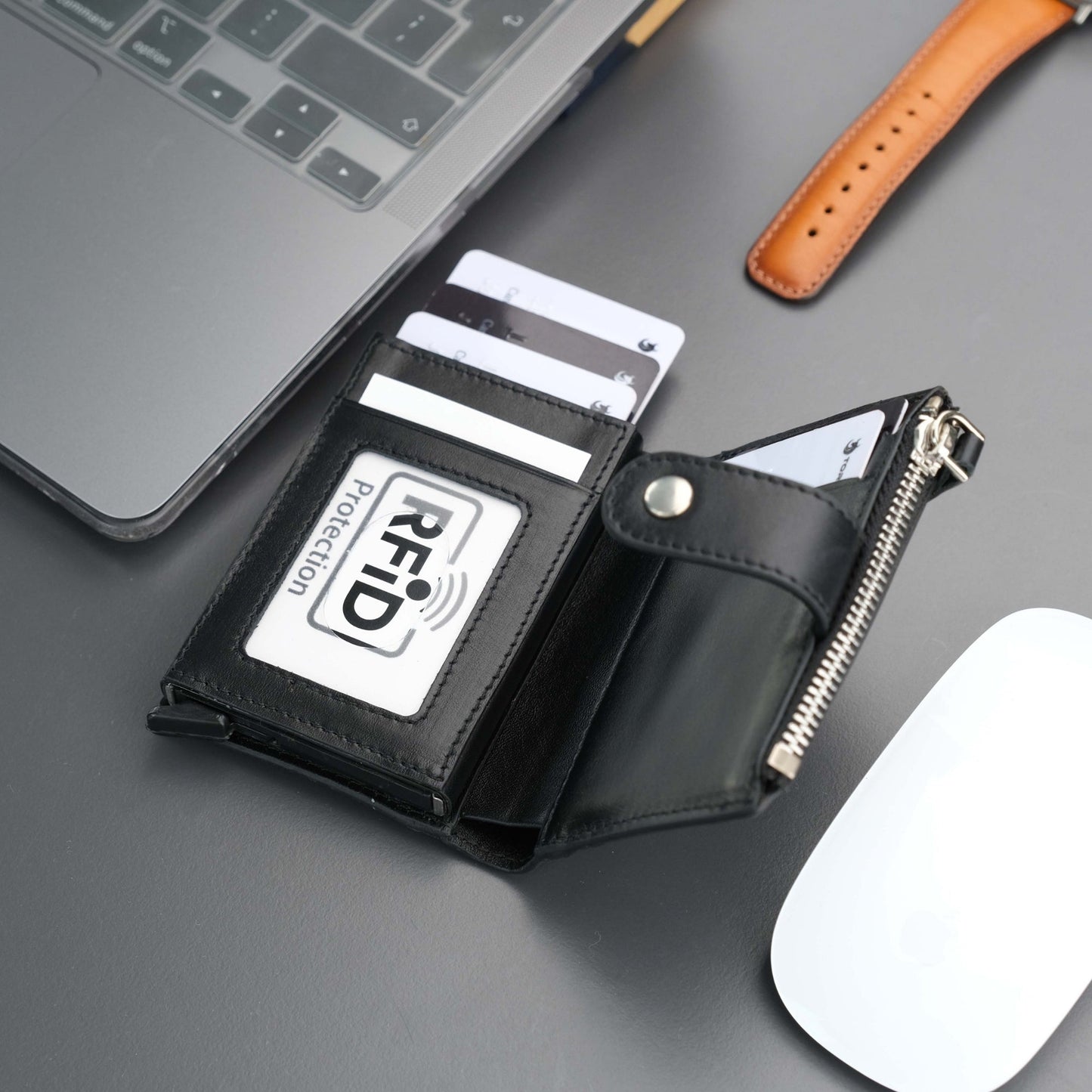 Glenrock Black Leather Pop-up Cardholder Wallet - Concordia Style Boutique