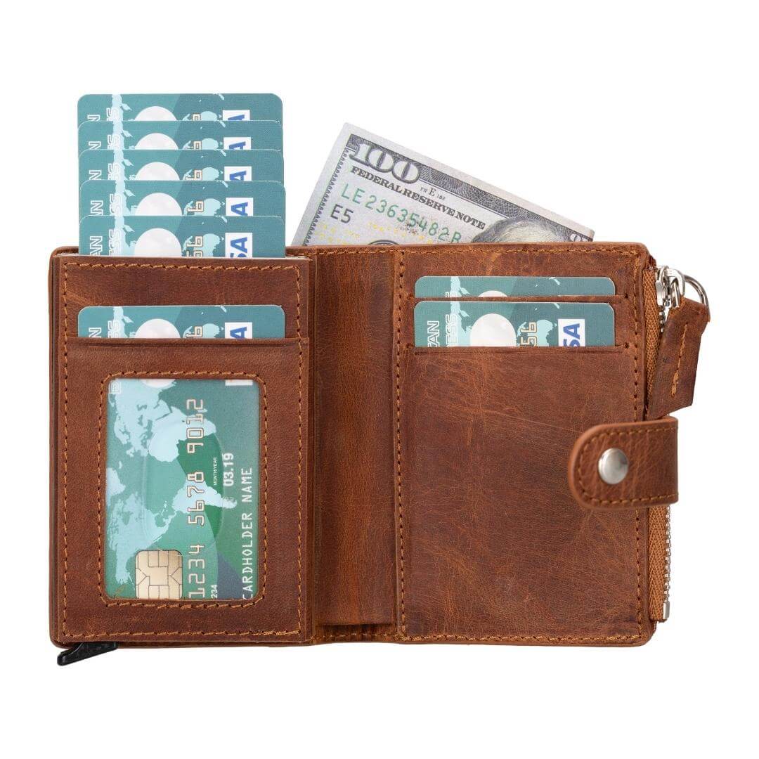 Glenrock Genuine Cowhide Leather Pop Up Card Holder Wallet - Concordia Style Boutique