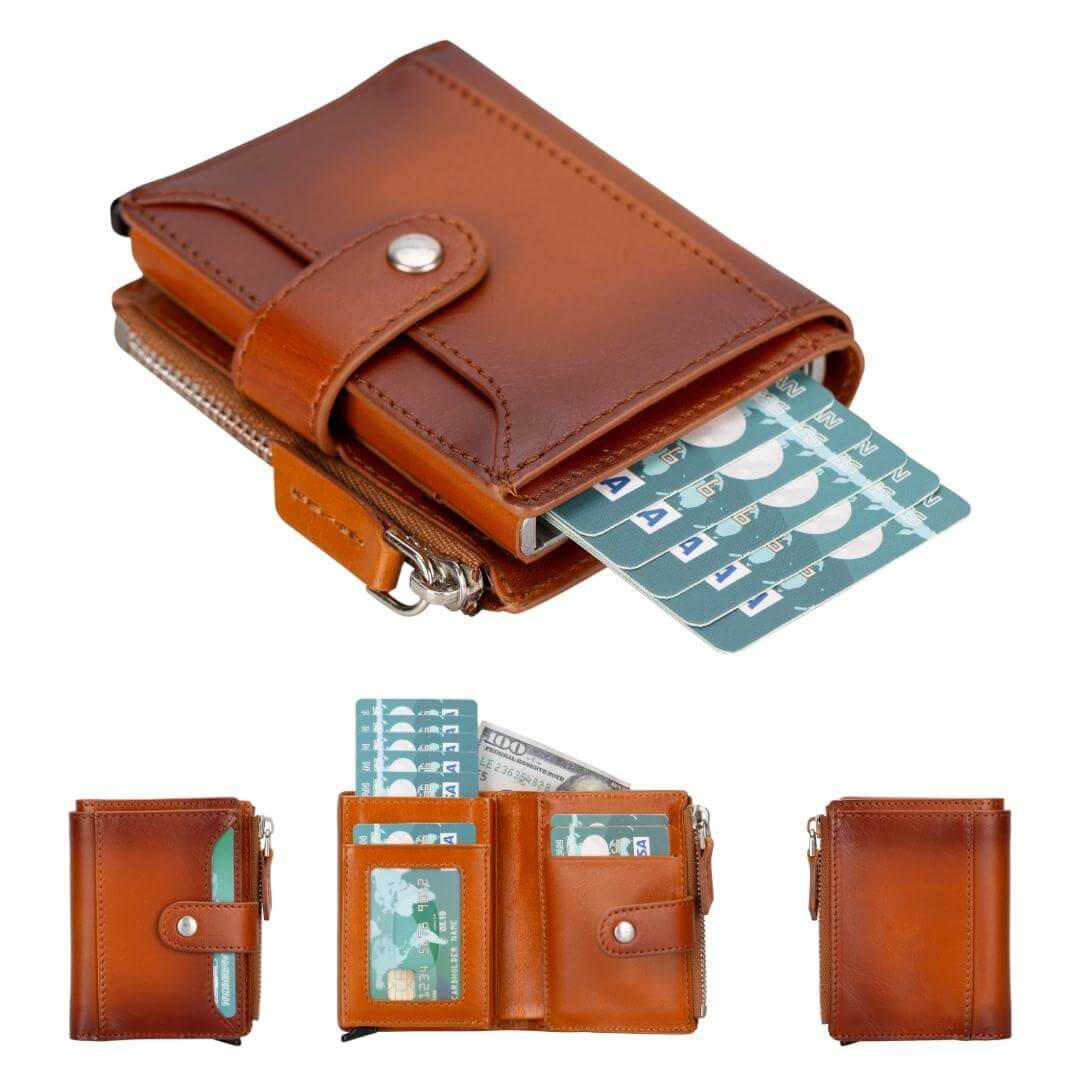 Glenrock Genuine Cowhide Leather Pop Up Card Holder Wallet - Concordia Style Boutique