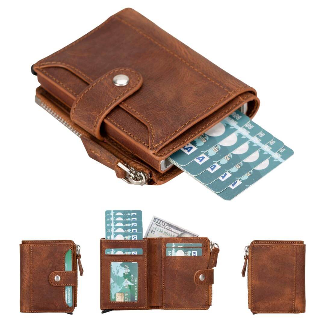Glenrock Genuine Cowhide Leather Pop Up Card Holder Wallet - Concordia Style Boutique