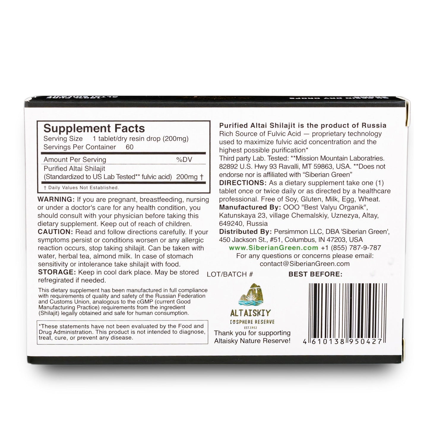 Siberian Green Shilajit Dry Drops | Altai Golden Mountains | 60 x 200mg - Concordia Style Boutique
