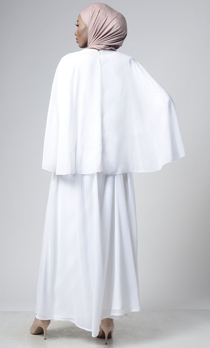 Graceful White Georgette With Upper Cape Everyday Abaya