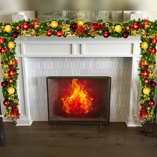 9'x14" Pre-Decorated Garland with Warm White Lights Red/Gold/Burgundy