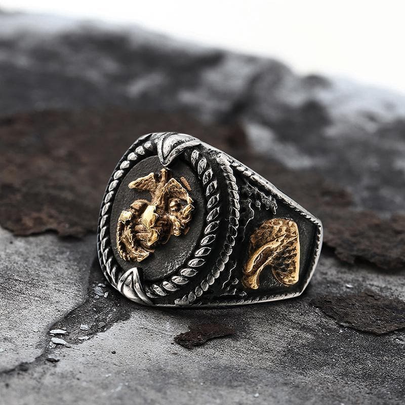 Eagle Globe Anchor Stainless Steel Marine Ring