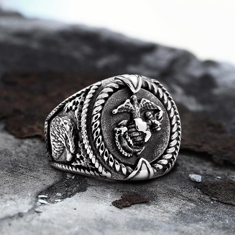 Eagle Globe Anchor Stainless Steel Marine Ring