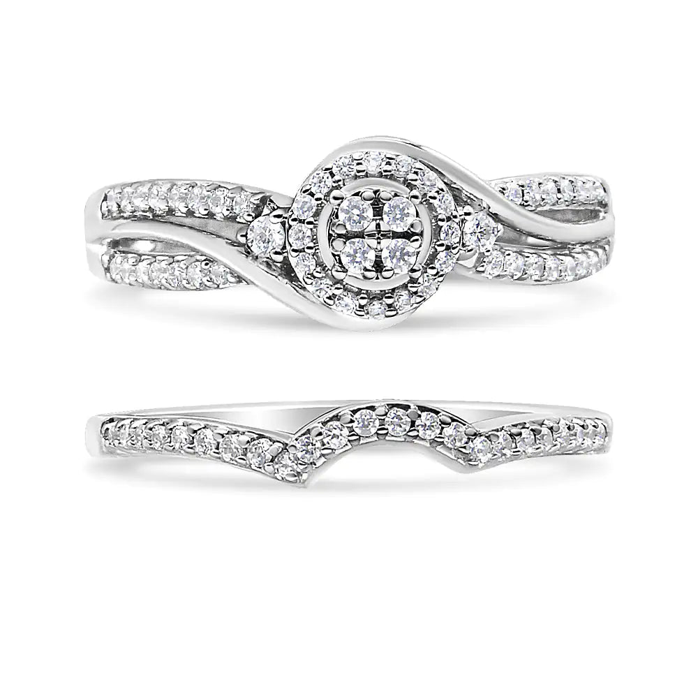 *2 Left* .925 Sterling Silver 1/3 Cttw Composite Diamond Frame Bypass Bridal Set Ring and Band (I-J Color, I2-I3 Clarity) - Concordia Style Boutique