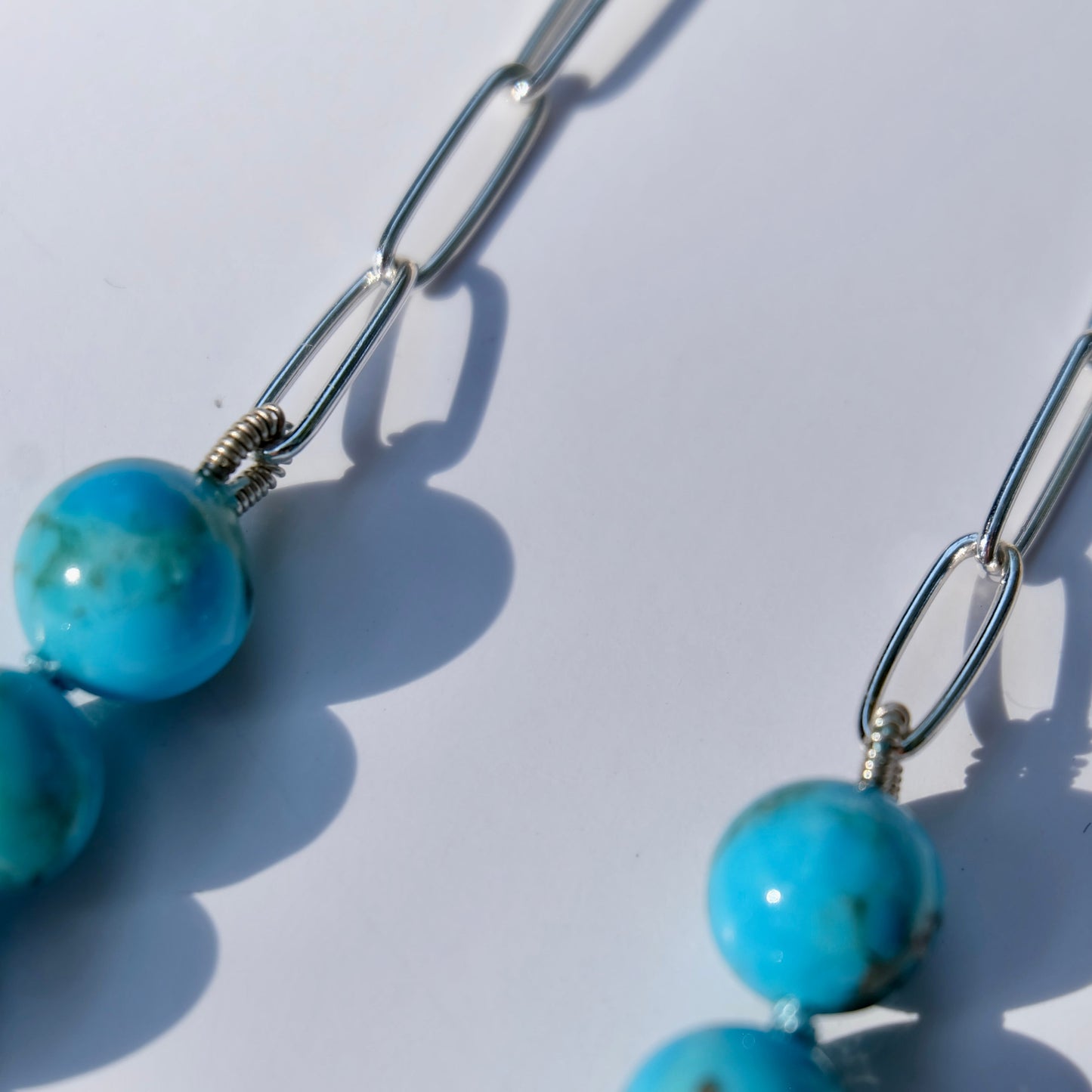 Sterling Silver Paperclip Necklace with Turquoise
