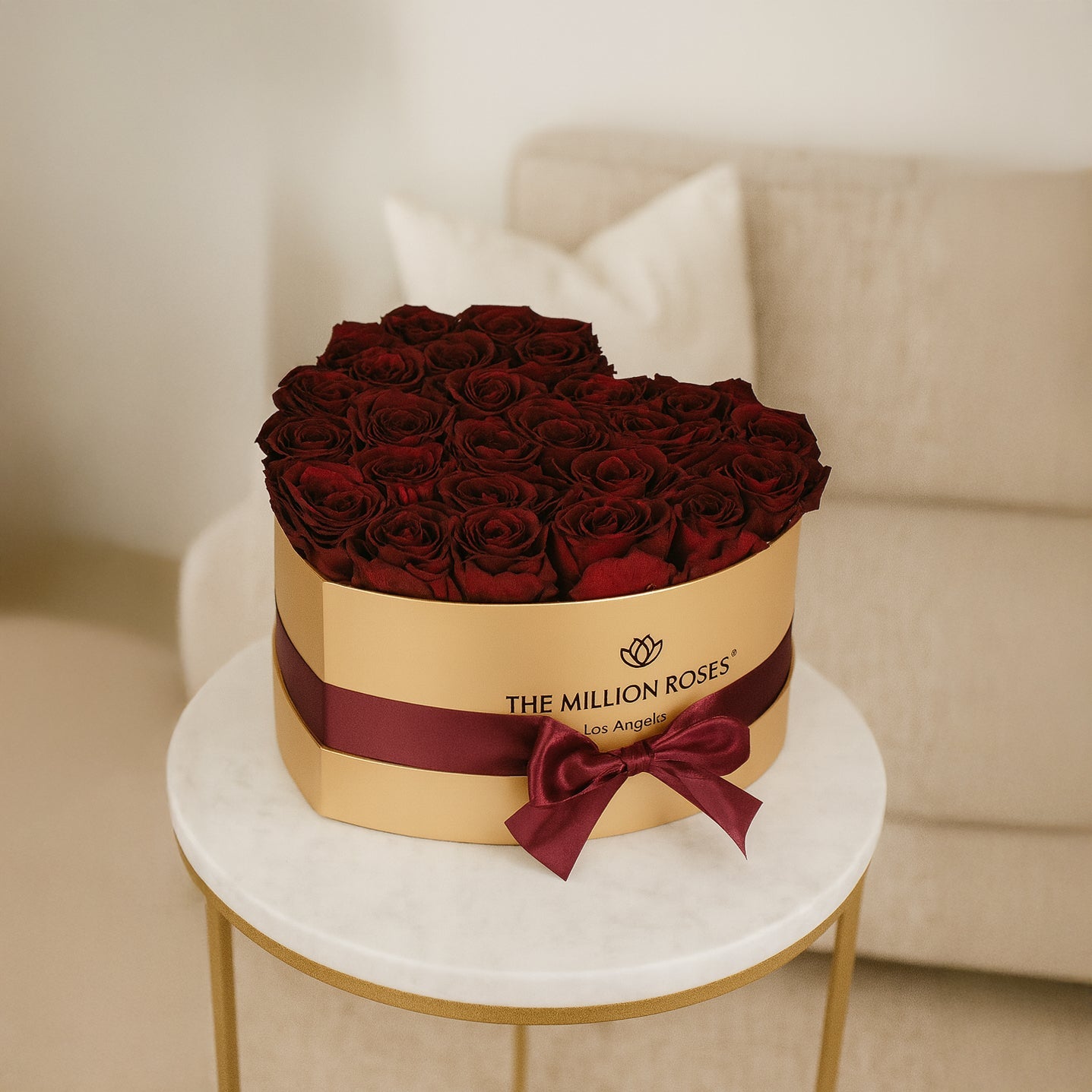 Heart Gold Box | Burgundy Roses