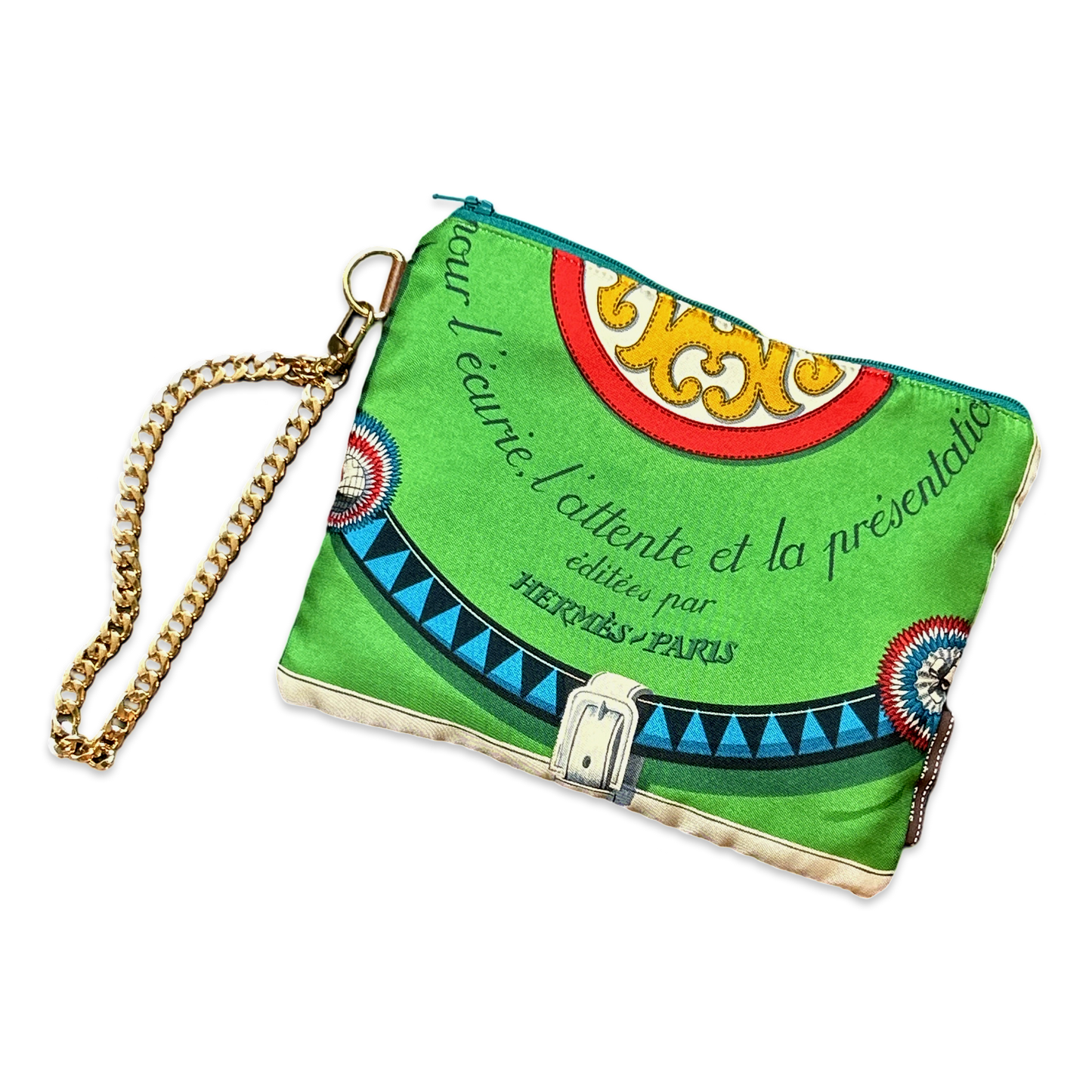 Couvertures et Tenues du Jour Green Vintage Silk Scarf Wristlet Bag