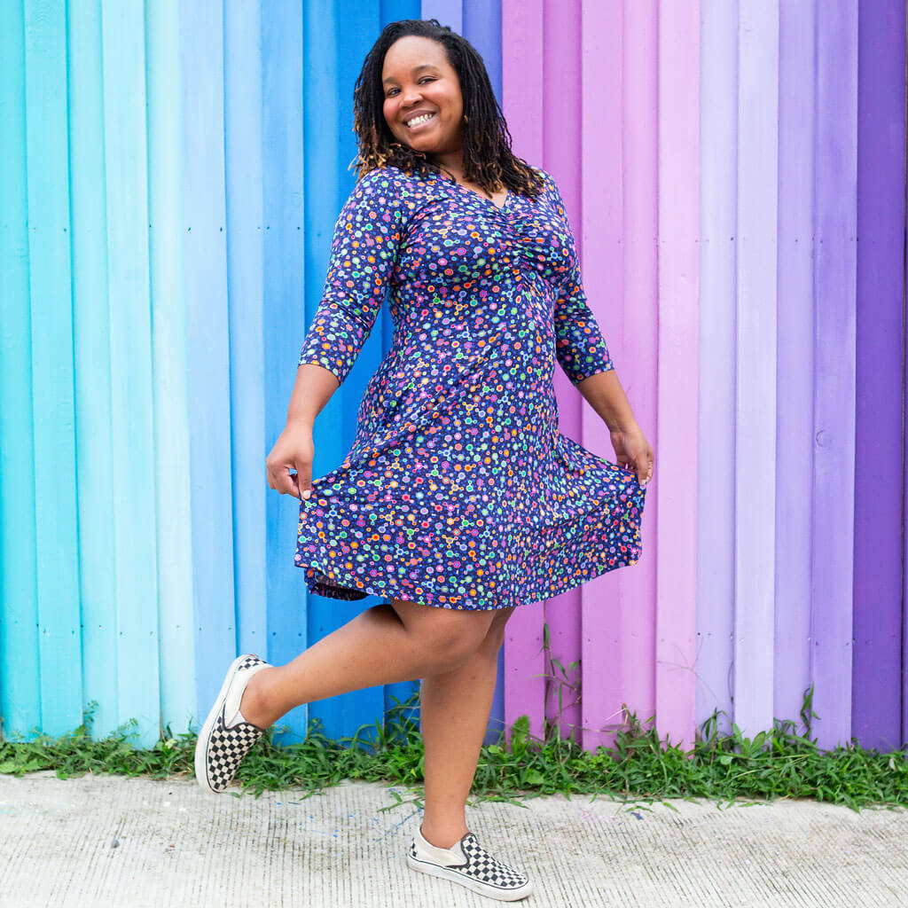 Adult "Fuel for Thought" Hydrocarbons V-Neck A-Line Dress with Sleeves and Pockets