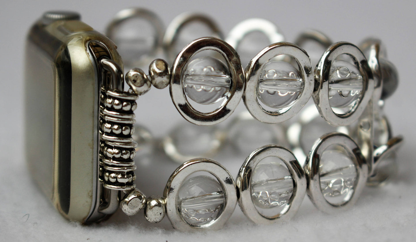 Silver Ovals and Clear Beads Watch Band for Apple Watch