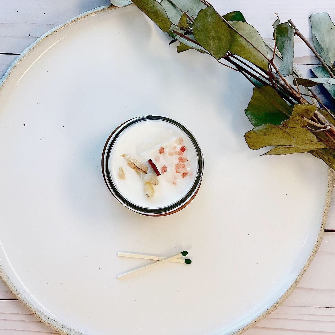 Space Clearing Candle/ Intention Candle / Organic Soy Candle / Candle with Crystals / Cleansing Candle - Concordia Style Boutique