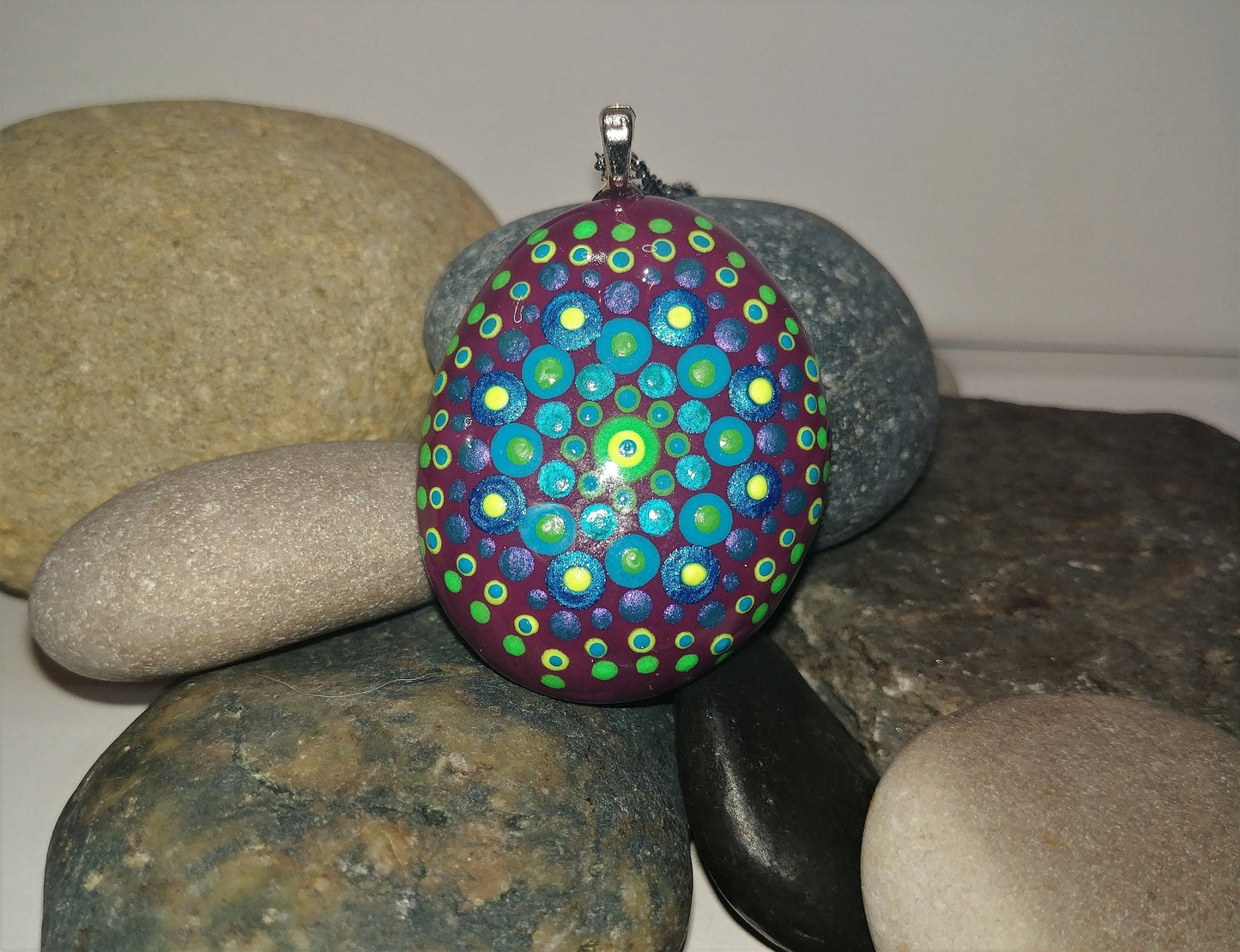 Handpainted Blue / Green Mandala Necklace