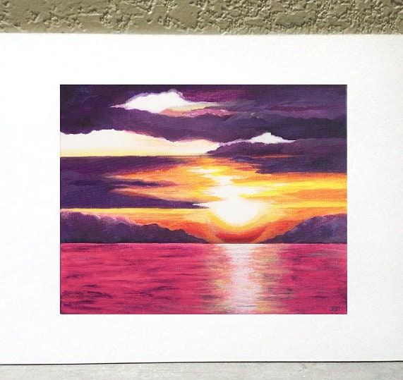 Matted Print of Original Pink and Purple Sunset Painting
