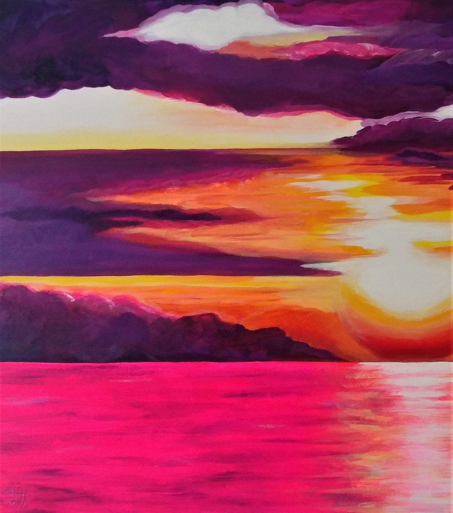 Matted Print of Original Pink and Purple Sunset Painting