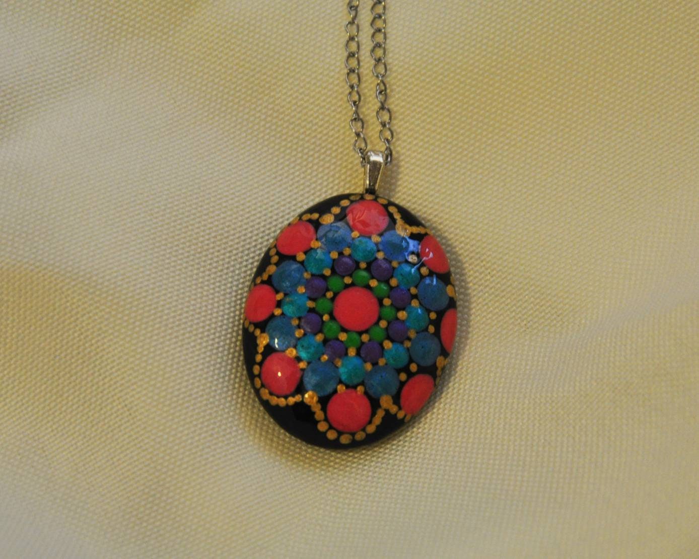Handpainted Pearlescent Mandala Necklace