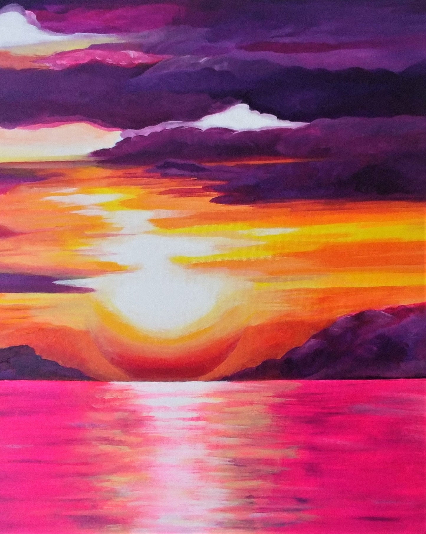 Matted Print of Original Pink and Purple Sunset Painting