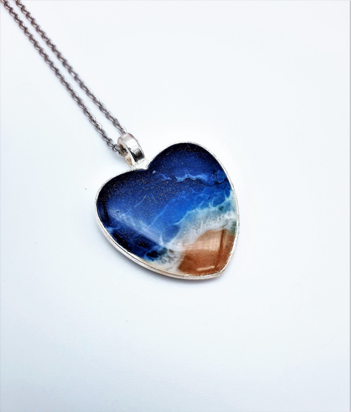 Heart Shaped Resin Seascape Necklace & Earring Set