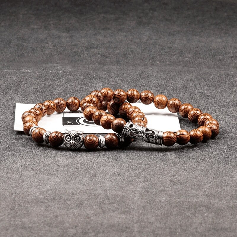 Wooden Bead Raw Energy Crystal Bracelet