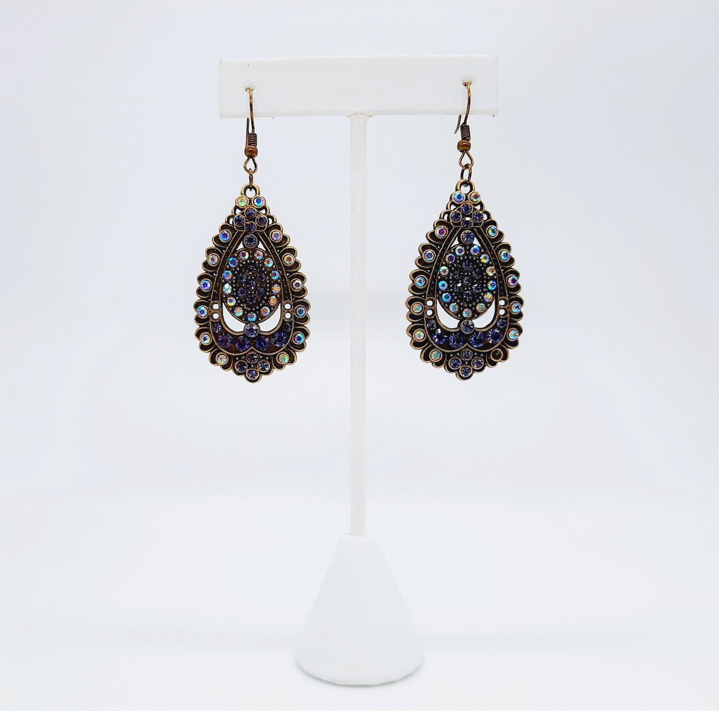 Antiqued Bronze Aurora Borealis & Purple Earrings