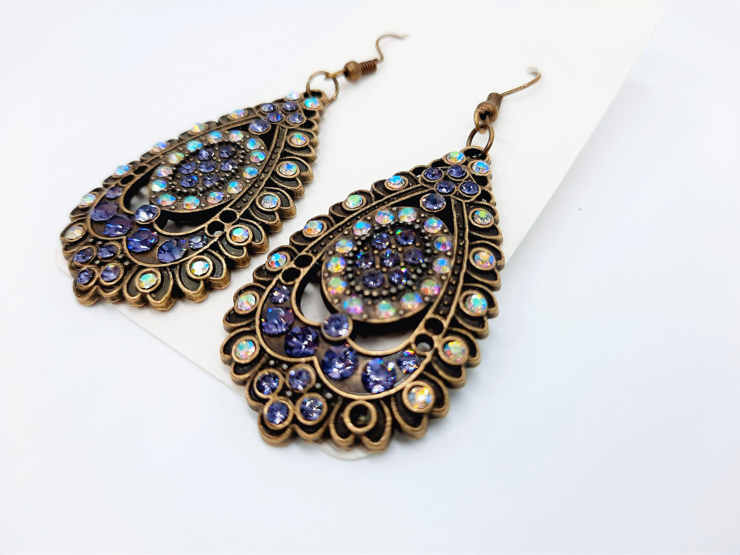 Antiqued Bronze Aurora Borealis & Purple Earrings