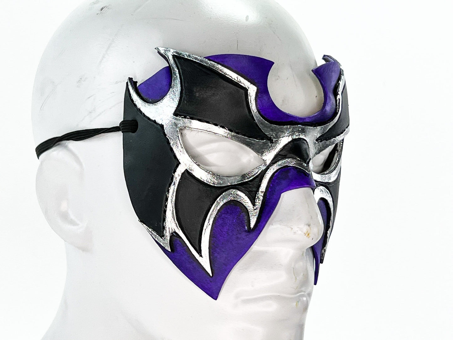 Super Hero Wrestling Mask Handmade Genuine Leather Mask in Purple and Silver