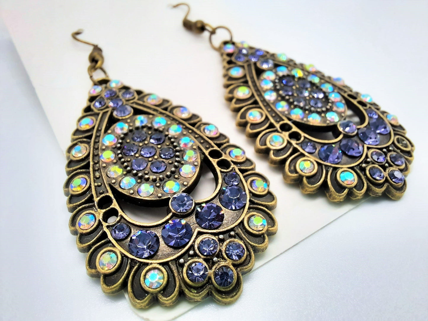 Antiqued Bronze Aurora Borealis & Purple Earrings