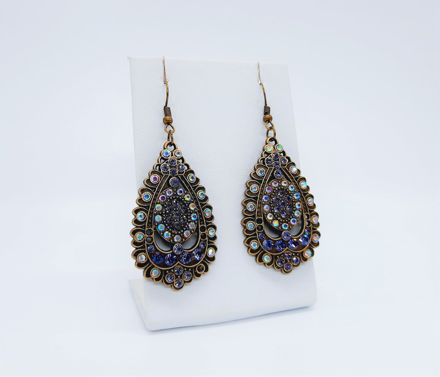 Antiqued Bronze Aurora Borealis & Purple Earrings