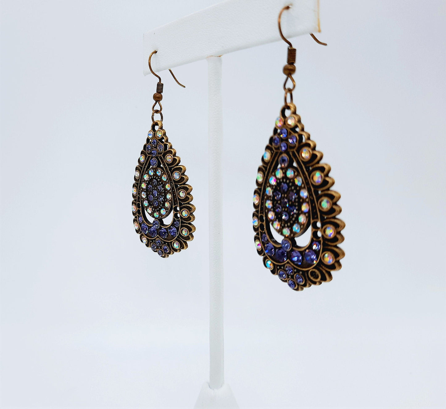 Antiqued Bronze Aurora Borealis & Purple Earrings