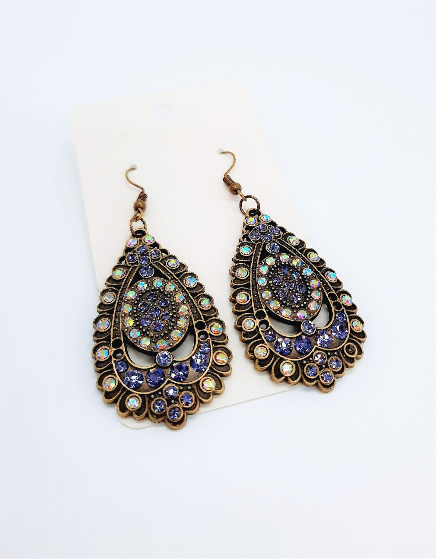 Antiqued Bronze Aurora Borealis & Purple Earrings