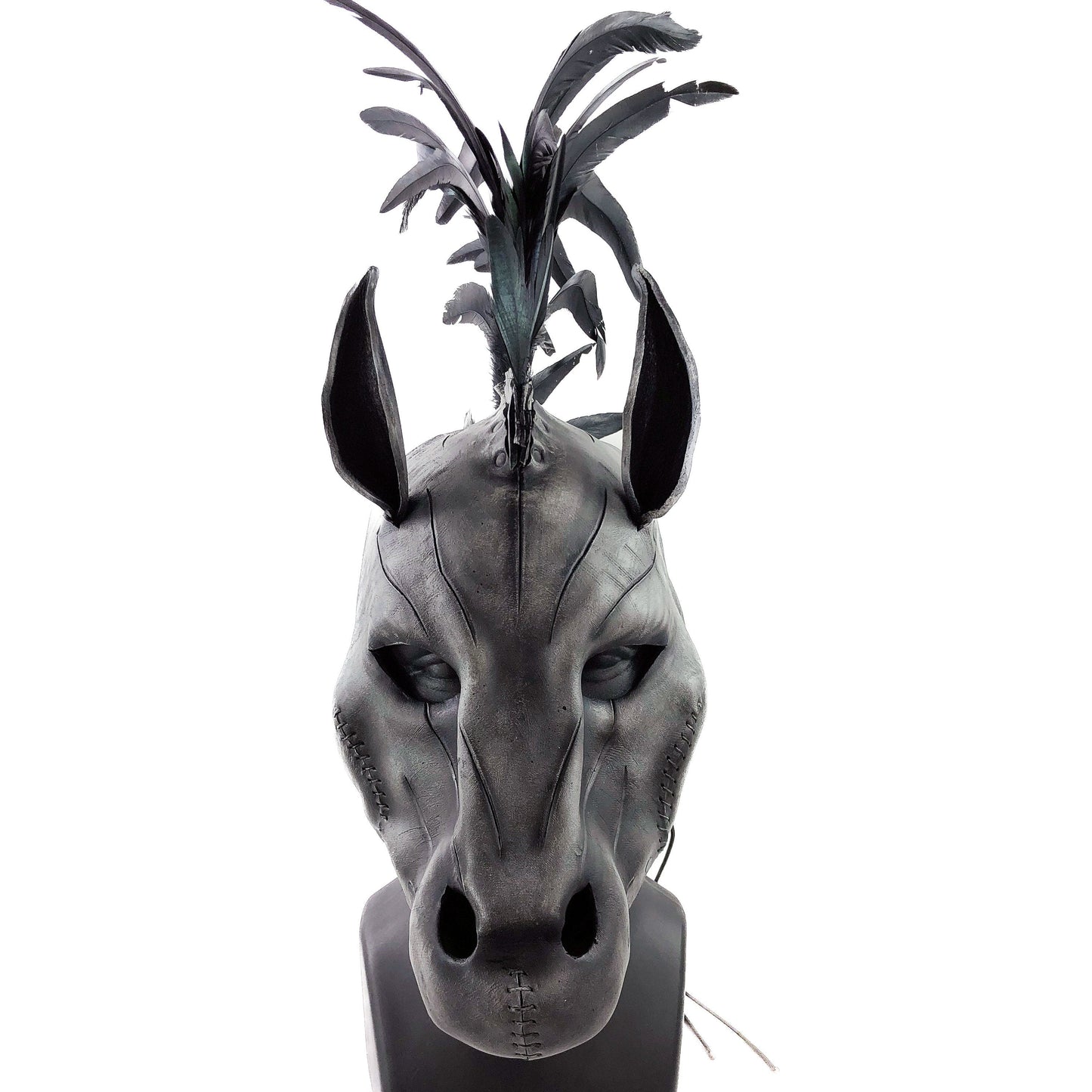 Flying Horse Handmade Genuine Leather Mask with Feathers