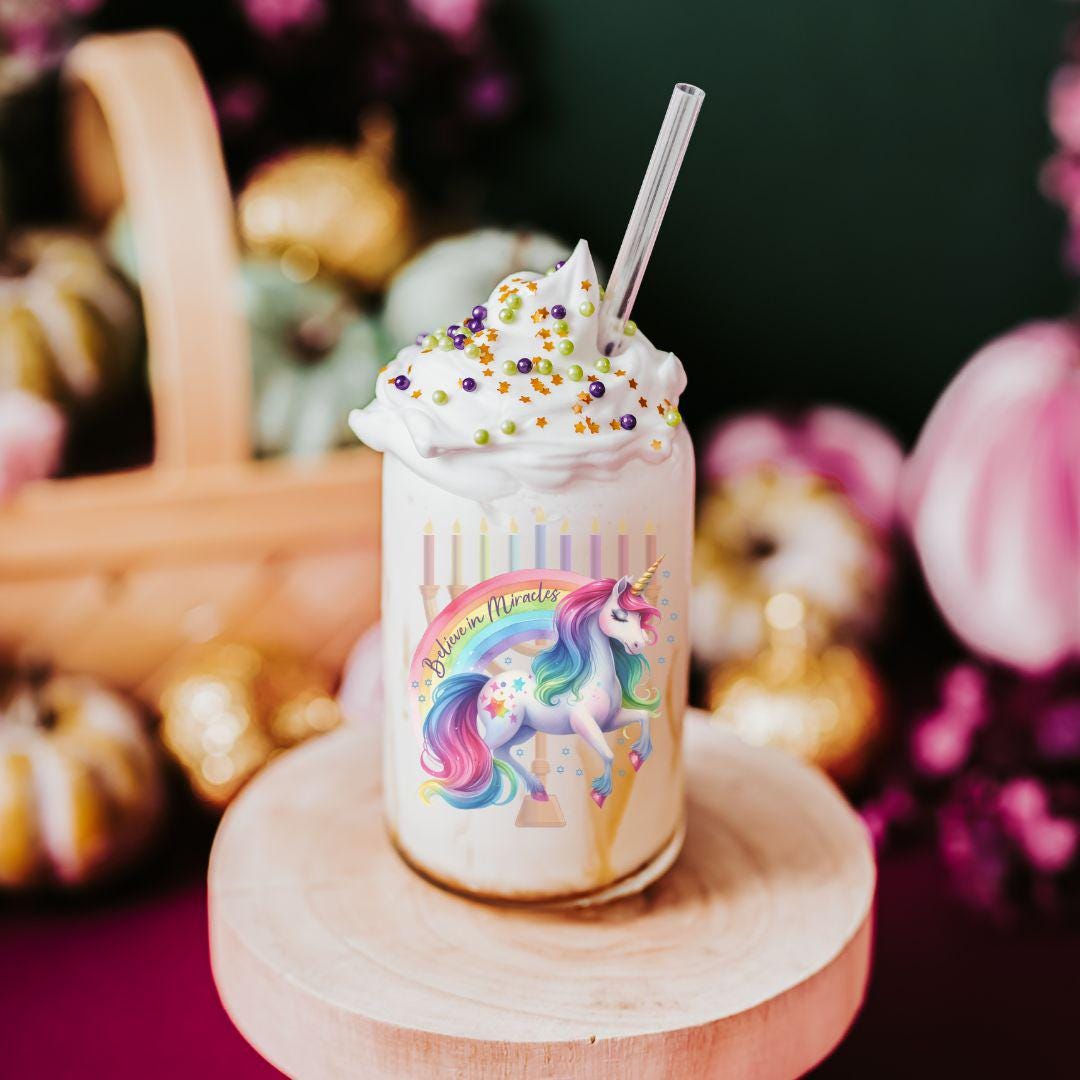 Believe in Miracles Unicorn Printed Glass Can Cup