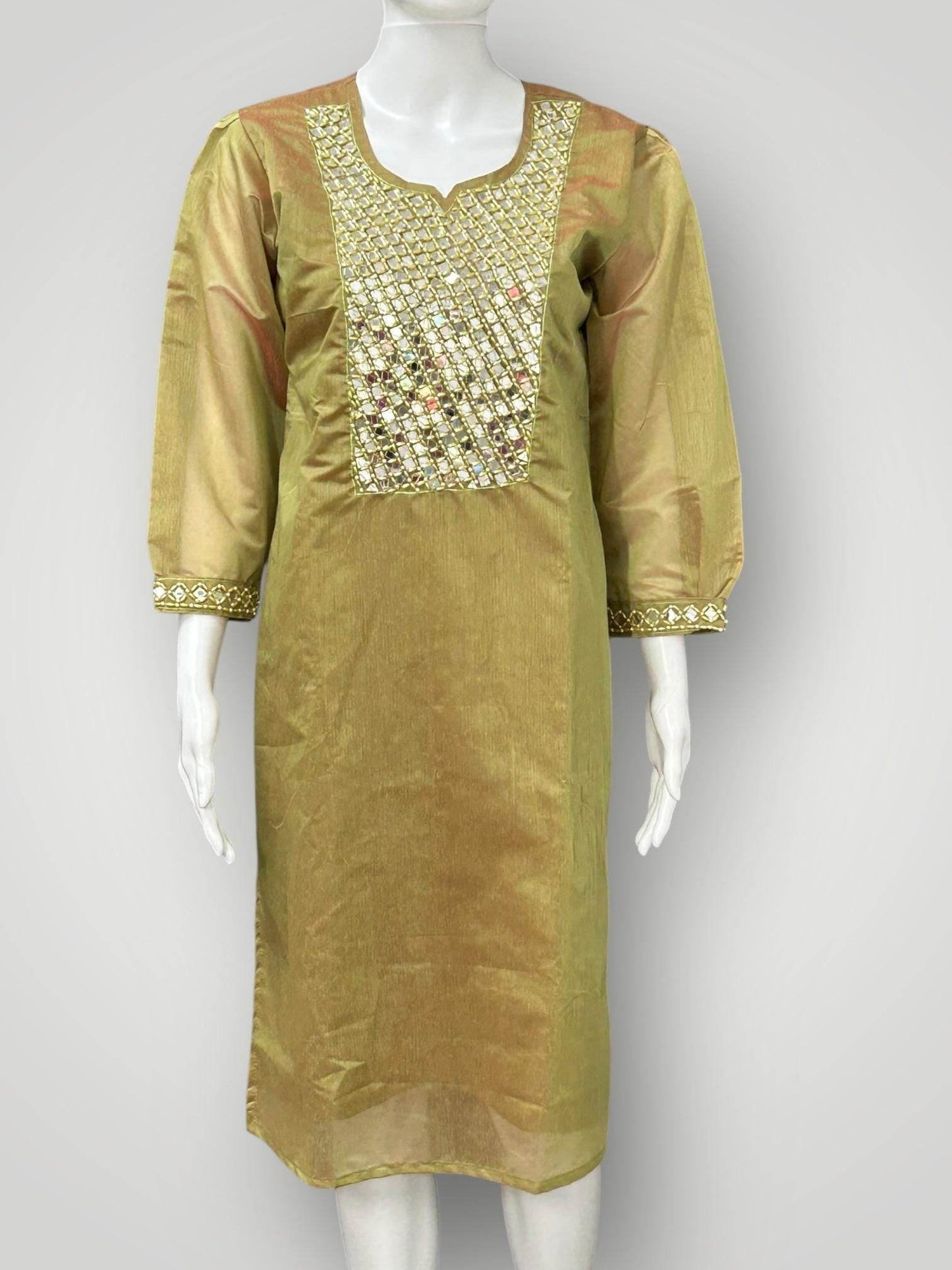 Chanderi silk real mirror work kurti