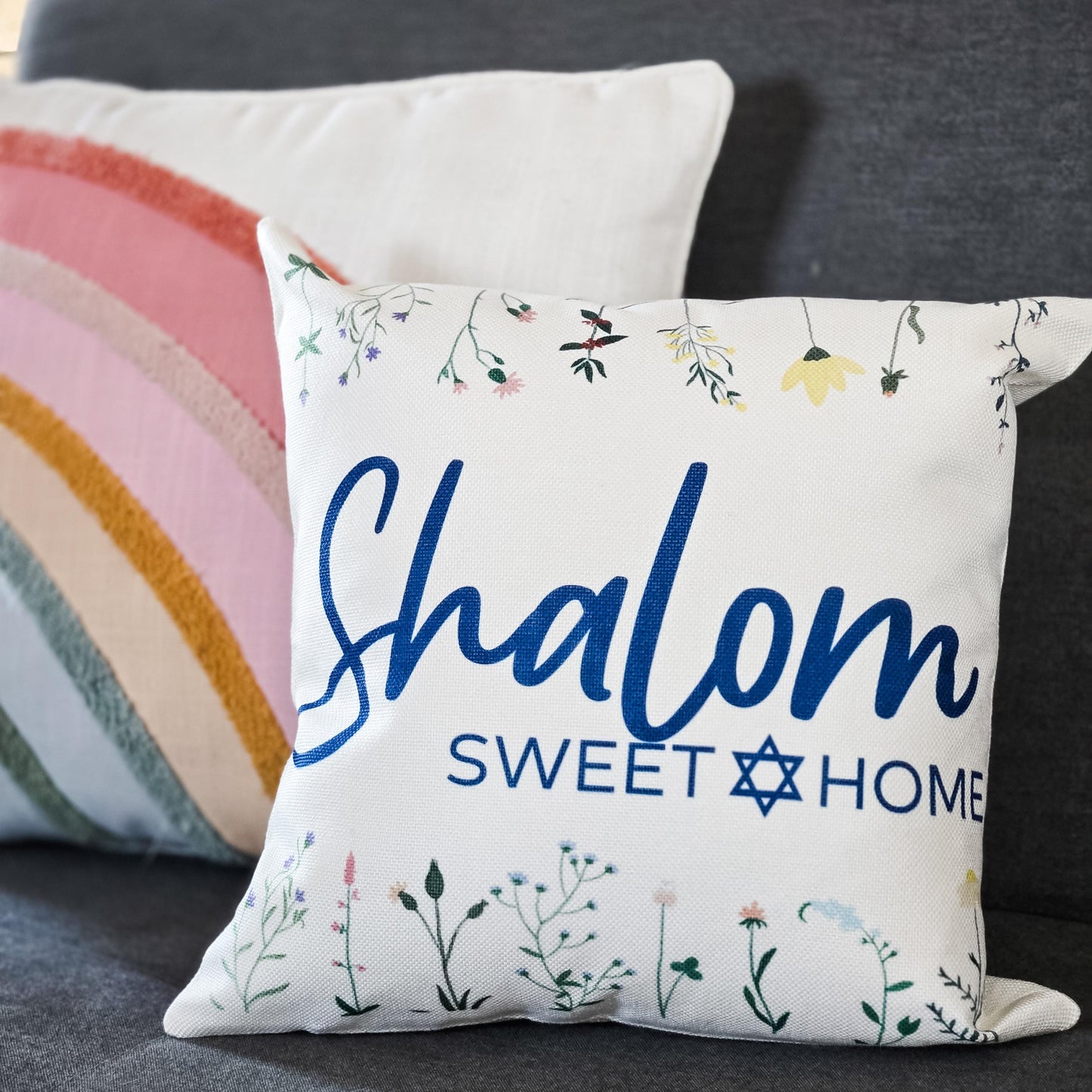 Shalom Sweet Home Wildflower Throw Pillow for Shavuot