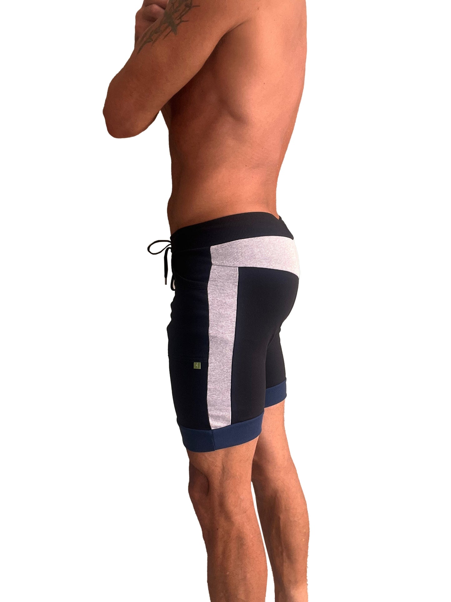 Cuffed Yoga Short (Black w/Grey & Royal) - Concordia Style Boutique