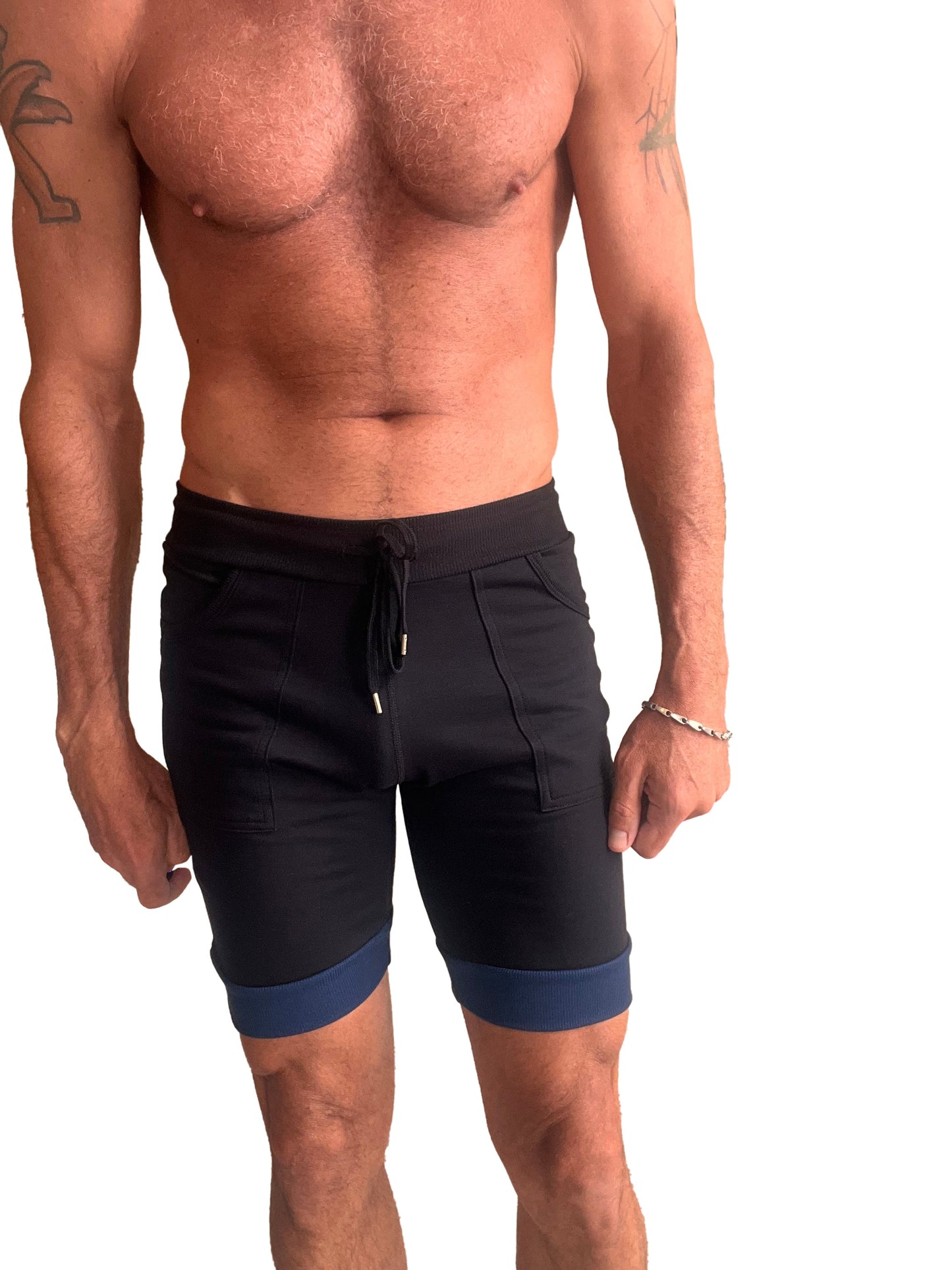 Cuffed Yoga Short (Black w/Grey & Royal) - Concordia Style Boutique